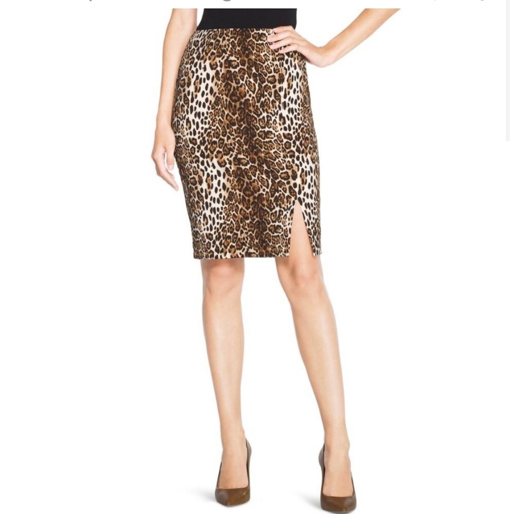 White House Black Market Womens Leopard Print Pencil Skirt Brown WHBM size 6